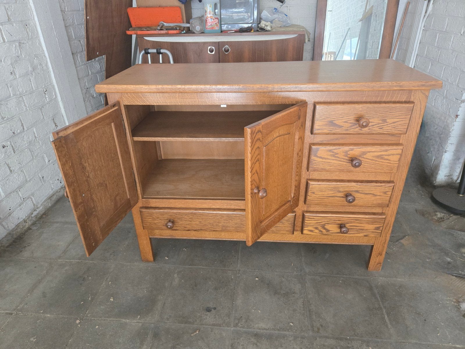 Meuble de rangement en chêne avec tiroirs et placard, Enlèvement, Chêne