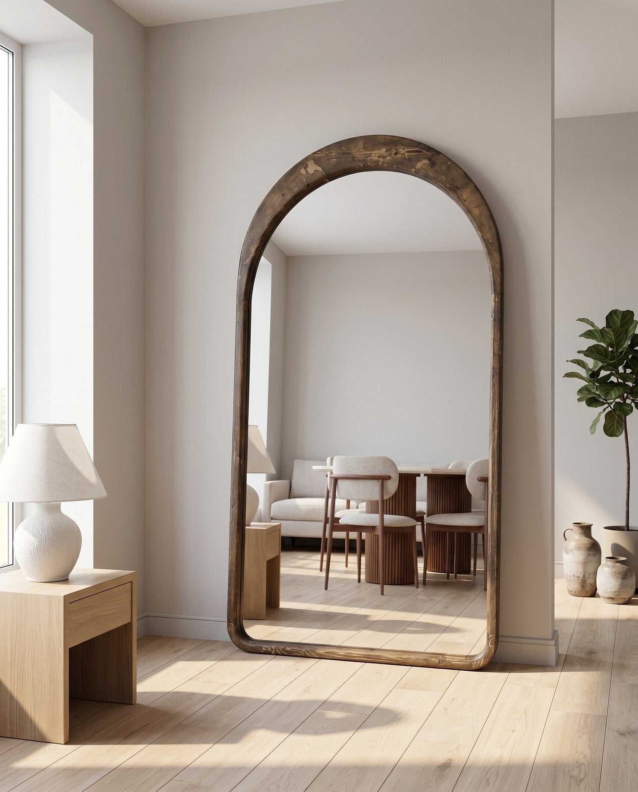 Nieuwe Boogspiegel met Houten Frame – Moderne Passpiegel, Ophalen of Verzenden, Nieuw