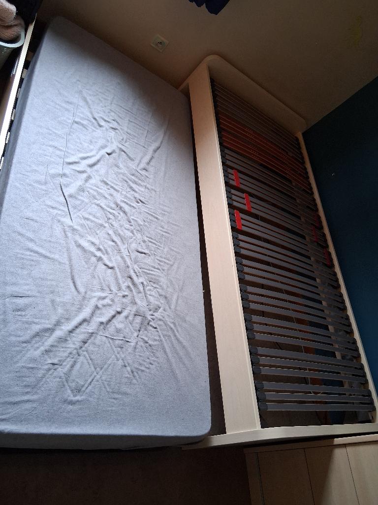 1 persoonsbed met bedlade, Huis en Inrichting, Slaapkamer | Bedden, Ophalen, Gebruikt, 90 cm, Eenpersoons