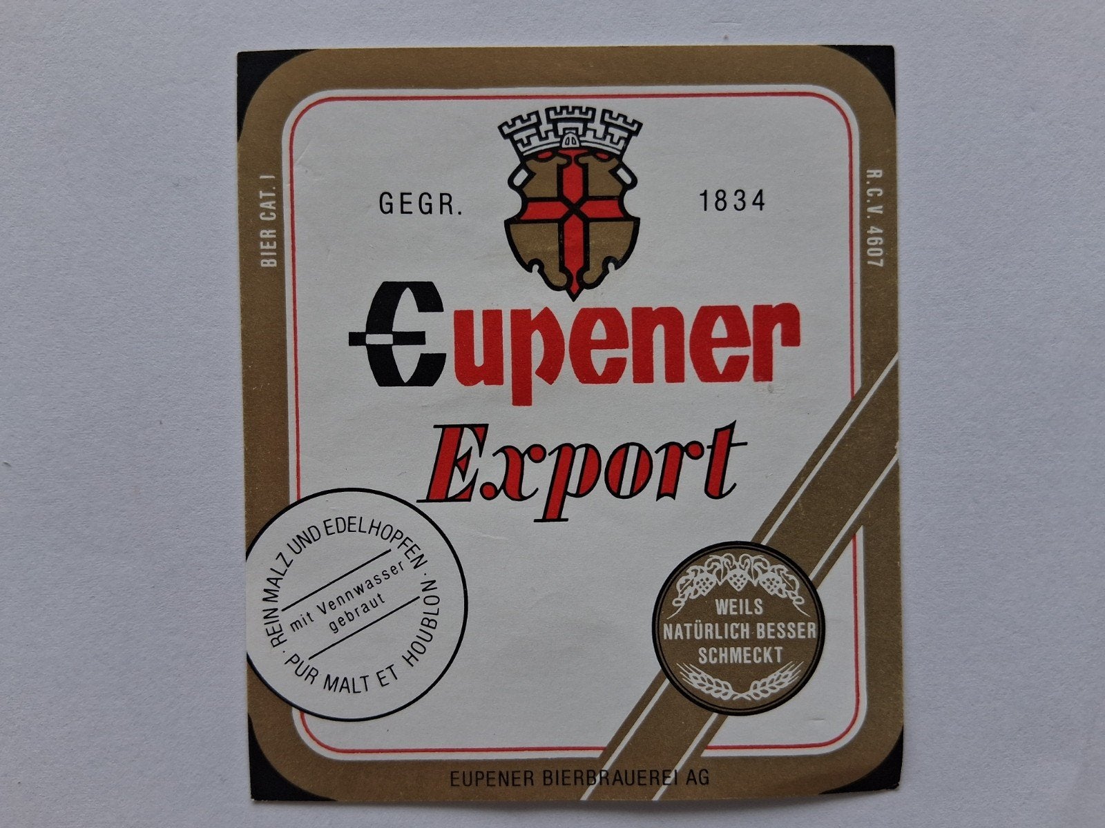 bieretiket Eupener Bierbrauerei Eupen: Export #2, Collections, Envoi, Utilisé, Autres types, Autres marques