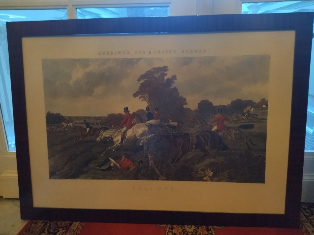 Grote kader met Engels jachttafereel, Antiek en Kunst, Ophalen, Ingelijst