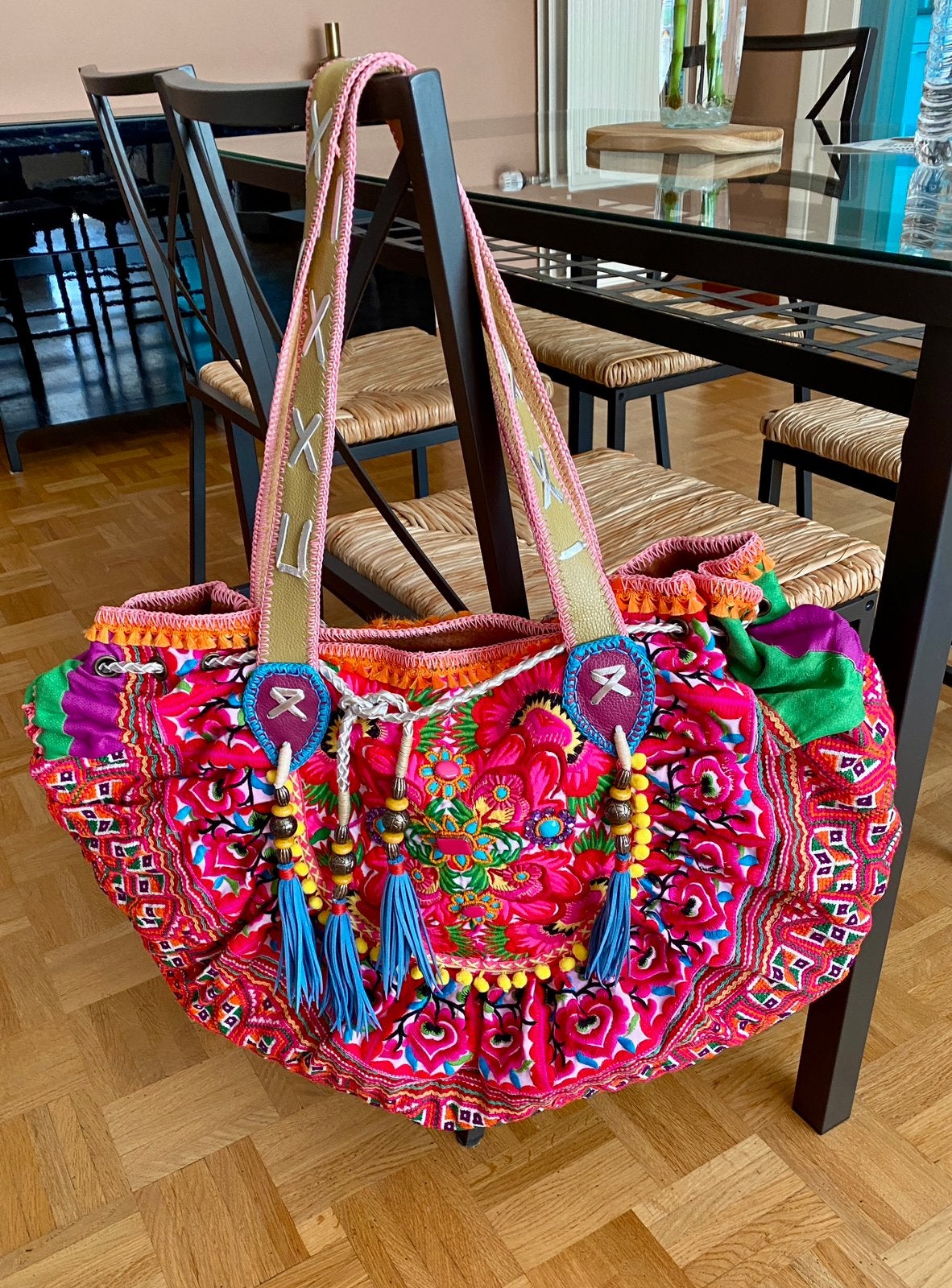 Grand sac / cabas Boho Chic CUIR & broderies artisanales, Enlèvement, Comme neuf