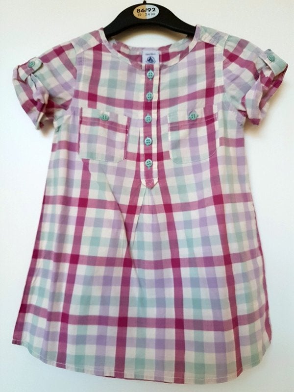 Petit Bateau - Robe tunique à carreaux - T.2 ans/86 cm, Robe ou Jupe, Enlèvement ou Envoi, Utilisé, Petit bateau