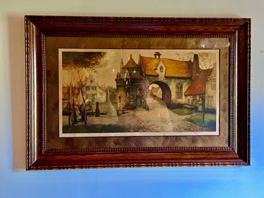 De Oostendse poort in Brugge, Ophalen, Ets, Stadsgezicht, 65 cm