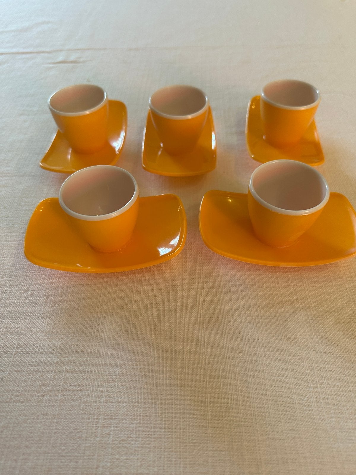 5 gele vintage eierdopjes, Kunststof, Gebruikt, Overige merken, Overige typen
