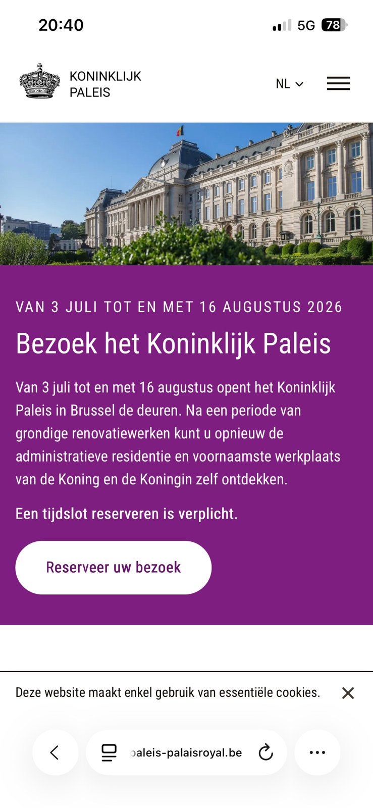 2 tickets te koop Koninklijk Paleis - 24/07 om 12:30, Twee personen