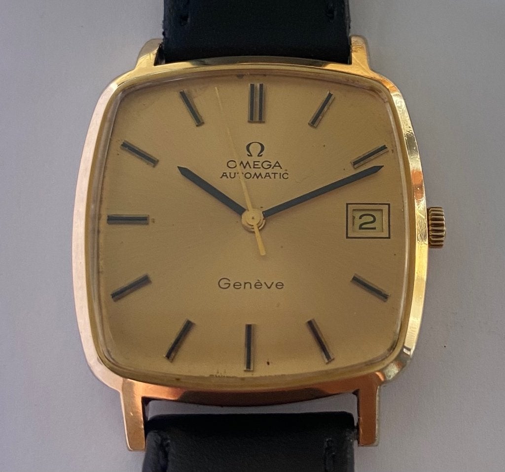 Omega Geneve automatic, Bijoux, Sacs & Beauté, Montre-bracelet, Enlèvement ou Envoi, Cuir, Or