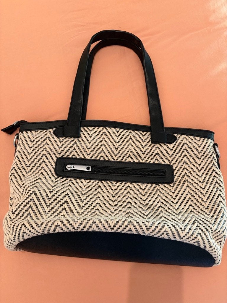 sac à main en cuir et toile noir et beige, Enlèvement, Comme neuf, Noir, Sac à main