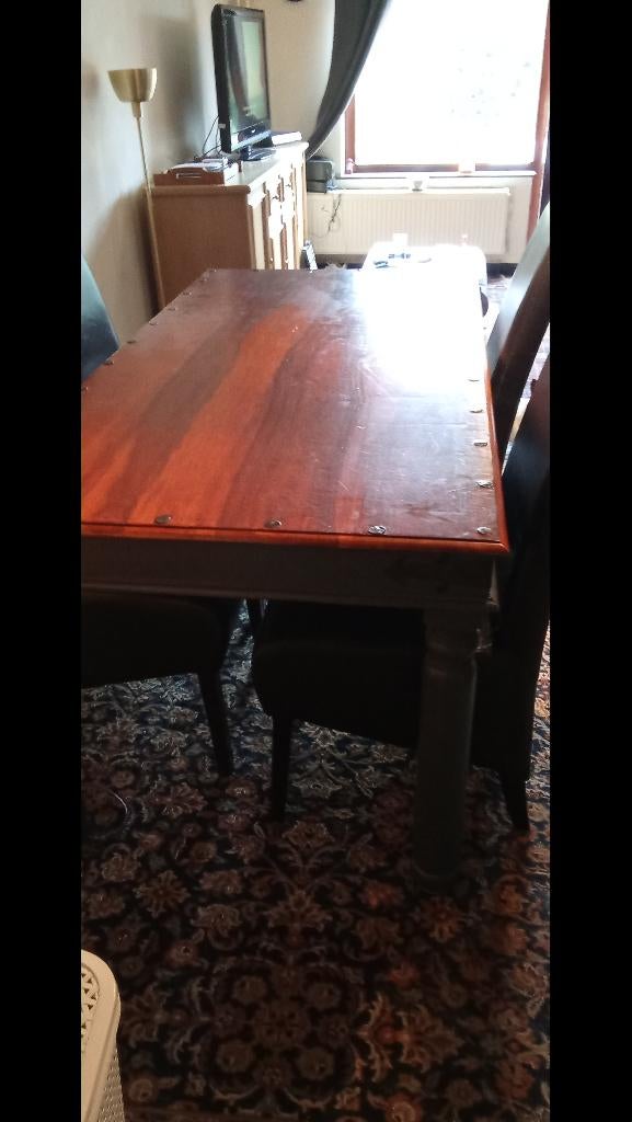 Tafel en 4 stoelen, Huis en Inrichting, Ophalen, Gebruikt, Eikenhout, 50 tot 100 cm
