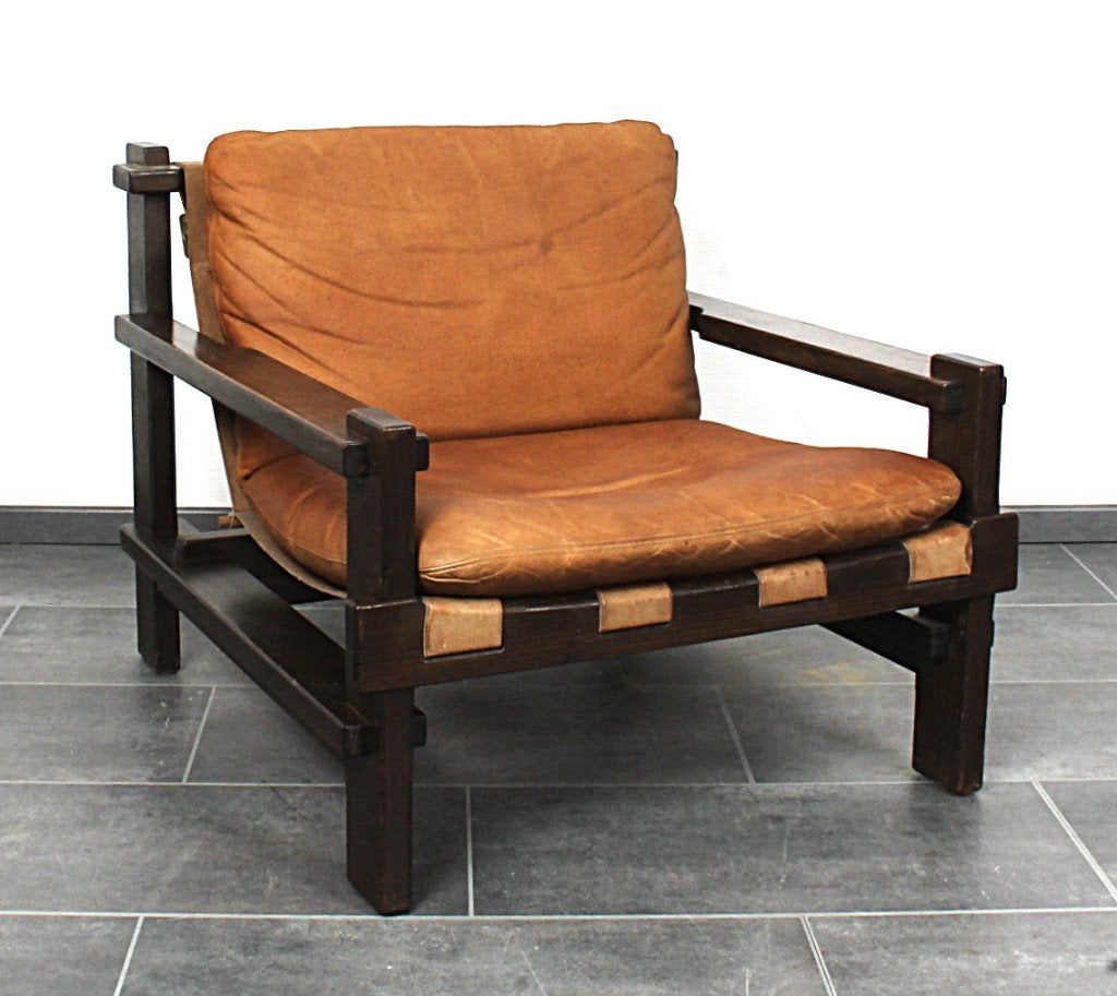 Chaise longue (brutaliste) en cuir par Carl Straub, Maison & Meubles, 75 à 100 cm, Enlèvement ou Envoi, Straub, Moins de 150 cm
