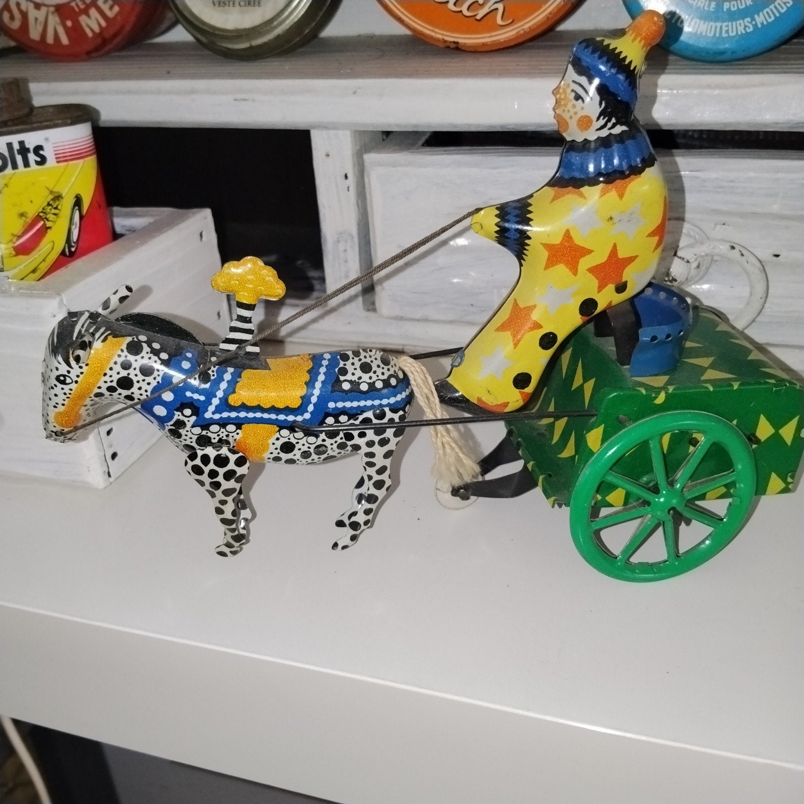 Vintage blikken  clown met paard (werkt!), Enlèvement ou Envoi