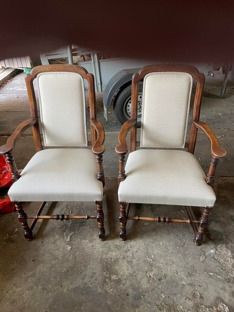 Mooie hand gemaakte stoelen met armleuning. Stof in, Antiek en Kunst, Ophalen
