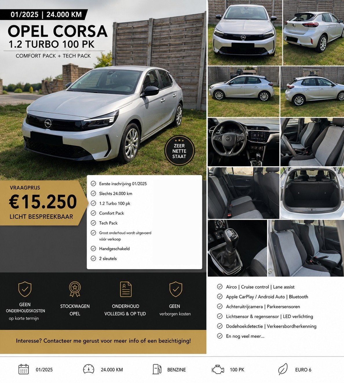 Opel Corsa 1.2 Turbo 101pk | 01/2025 | 24.000 km, Auto's, Stof, Handgeschakeld, 5 deurs, Particulier