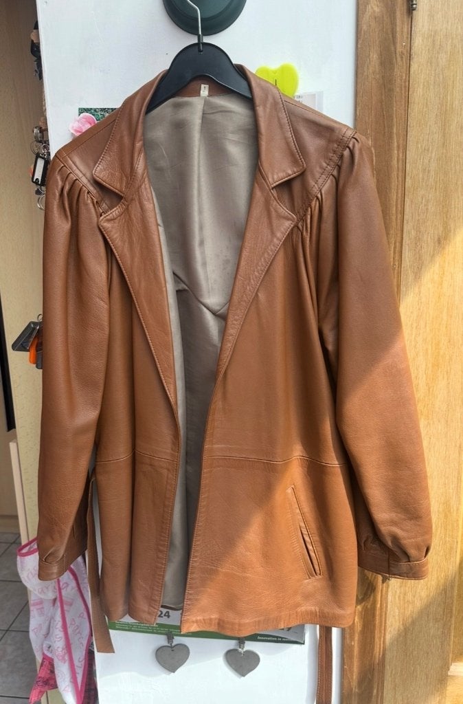 Bruine leren jas — maat 1/40-42, Kleding | Heren, Ophalen of Verzenden, Gedragen