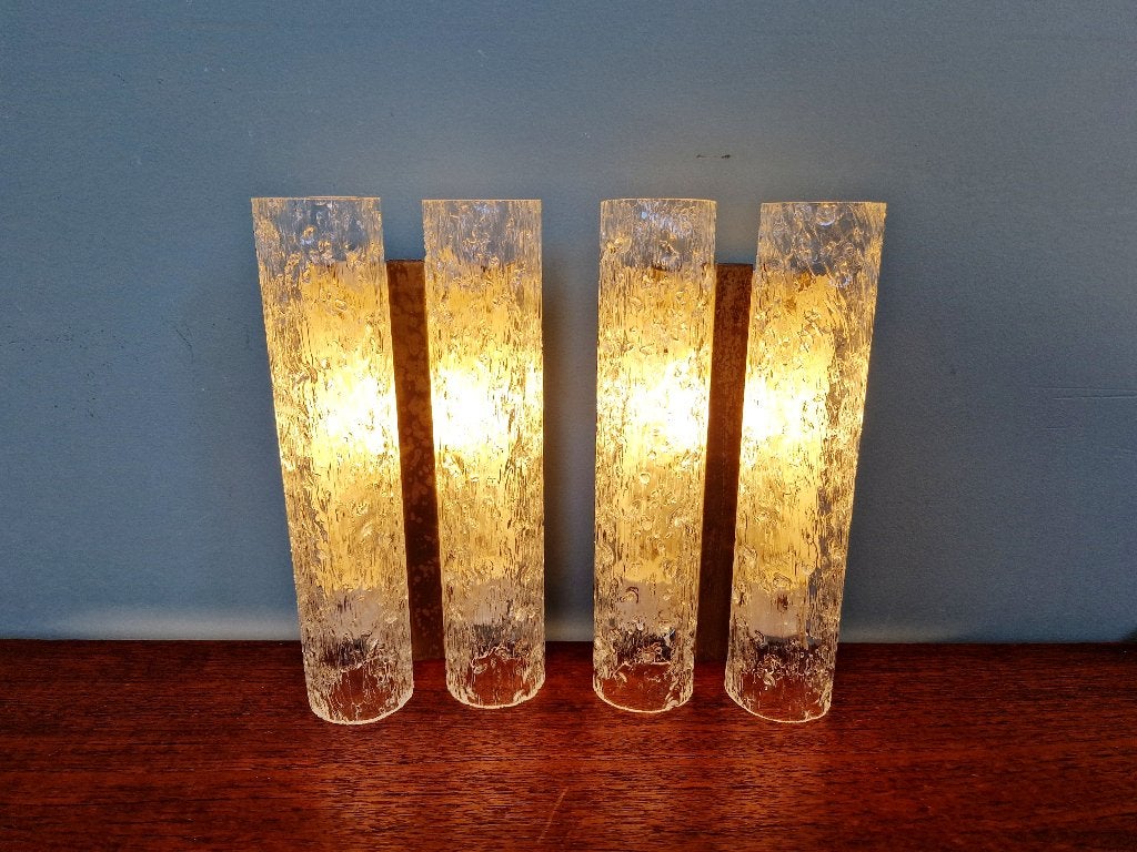 Paar wandkandelaars van messing en matglas, 1960-70, Ophalen of Verzenden