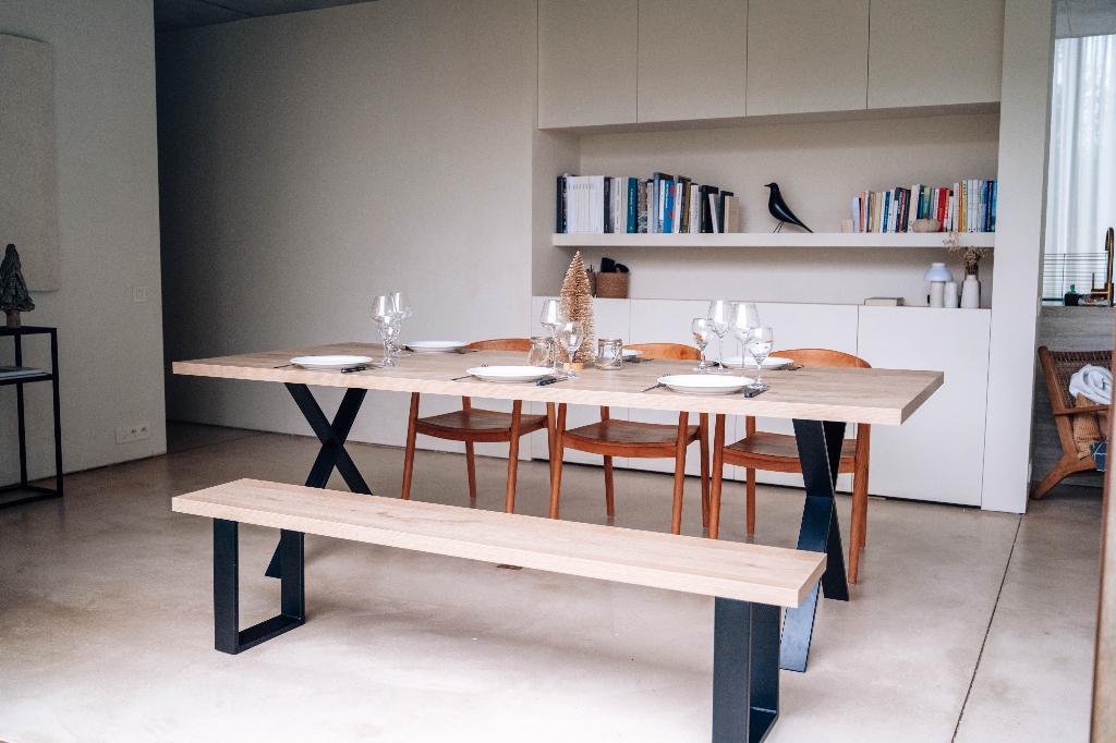 Eettafel Naturel Eik en Walnoot - 2m20 op 1m - 8 tot 10 pers, Huis en Inrichting, Tafels | Eettafels, 50 tot 100 cm, Vijf personen of meer