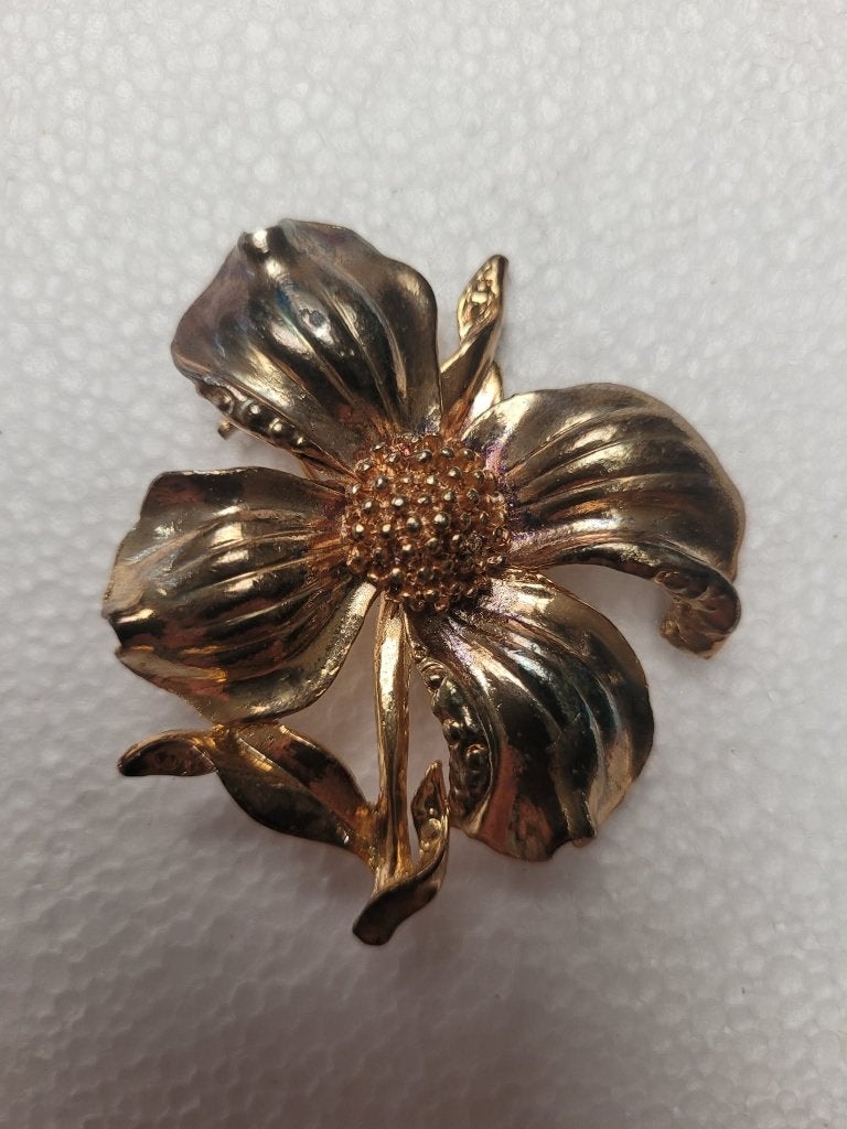 Grande Broche Fleur Vintage Années 60 – Dorée, Bijoux, Sacs & Beauté, Enlèvement ou Envoi, Or, Broche, Doré