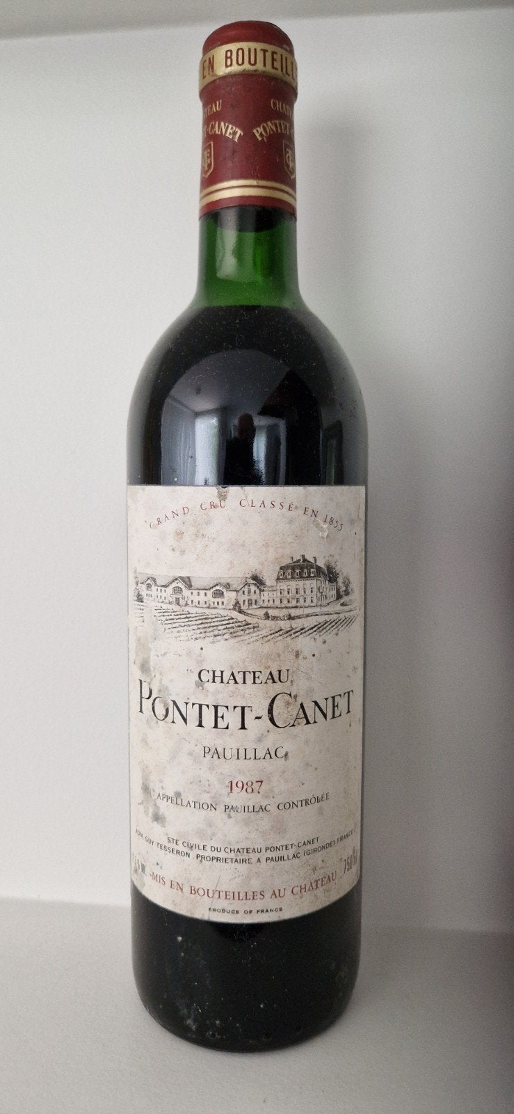 Pontet Canet 1987, Verzamelen, Wijnen, Frankrijk, Ophalen of Verzenden, Zo goed als nieuw, Rode wijn