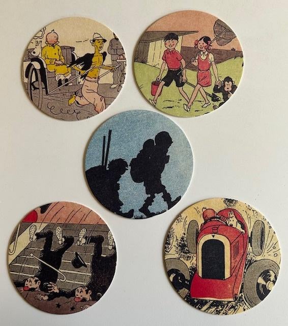 5 KUIFJE HERGE KARTONNEN ONDERLEGGERS PETIT VINGTIEME, Boeken, Hergé (George Rémi), Complete serie of reeks, Ophalen of Verzenden