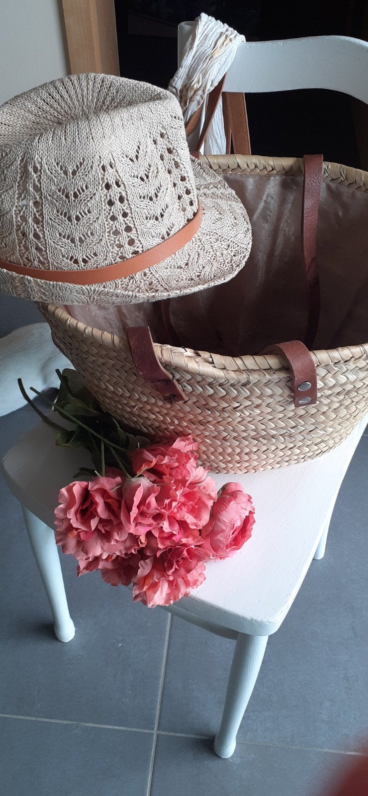 Lot chapeau et sac en jonc, Enlèvement, Chapeau