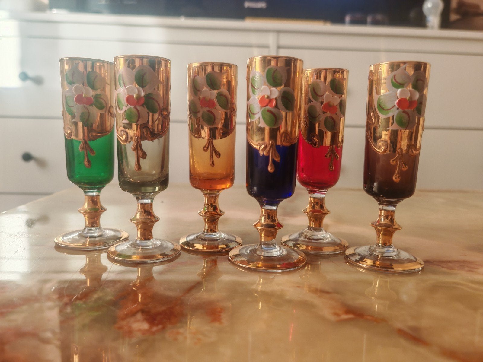 Service de 6 verres à liqueur vintage en verre soufflé et do, Enlèvement