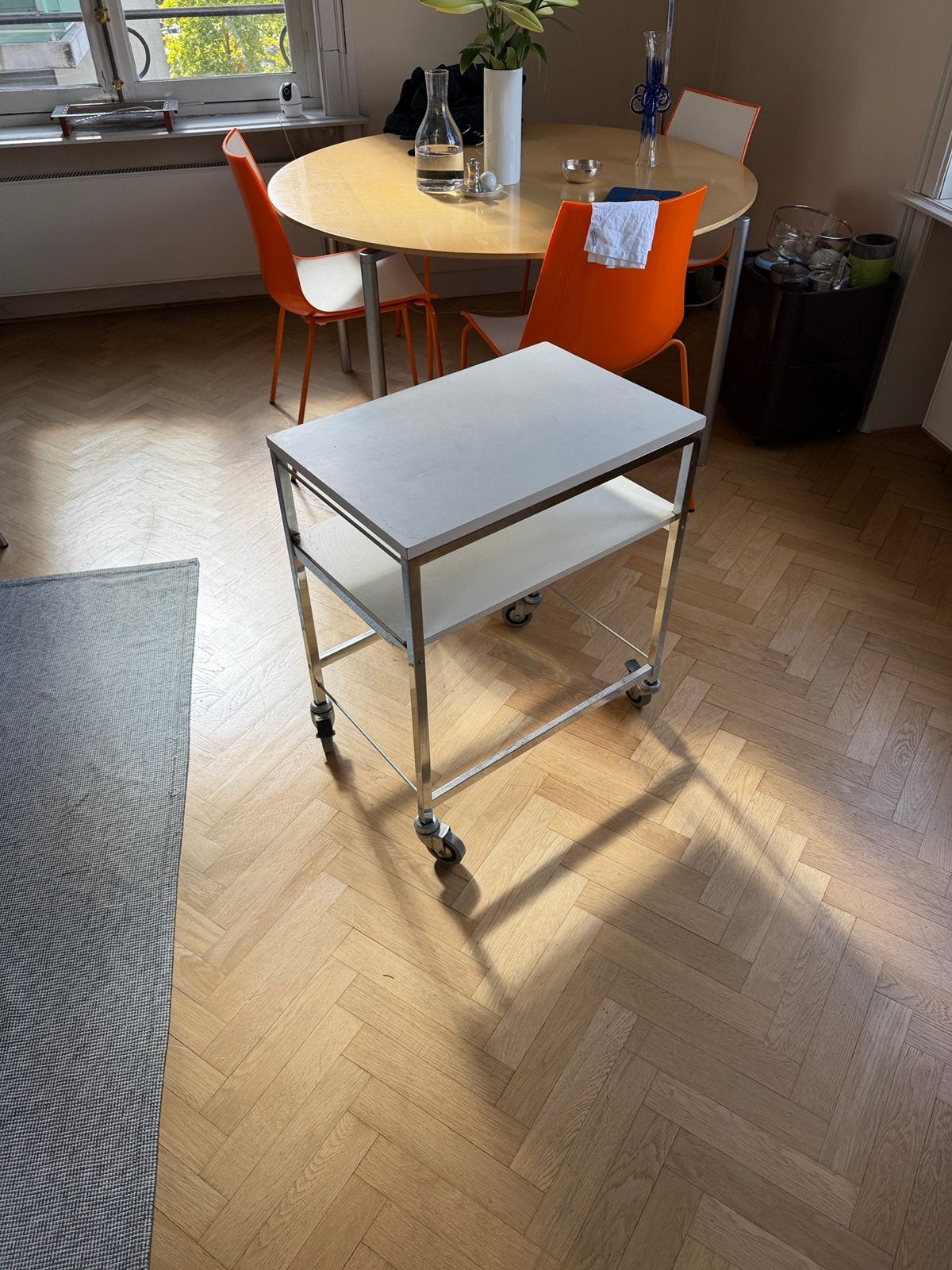 Industriële bijzettafel - roestvrij staal, Ophalen, Minder dan 55 cm, Gebruikt, Industriel
