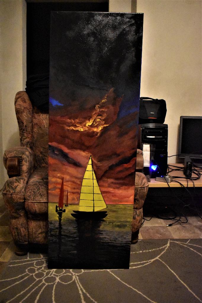 Paysage voilier jaune peinture, par joky kamo, Enlèvement, Peinture à l'huile, Paysage