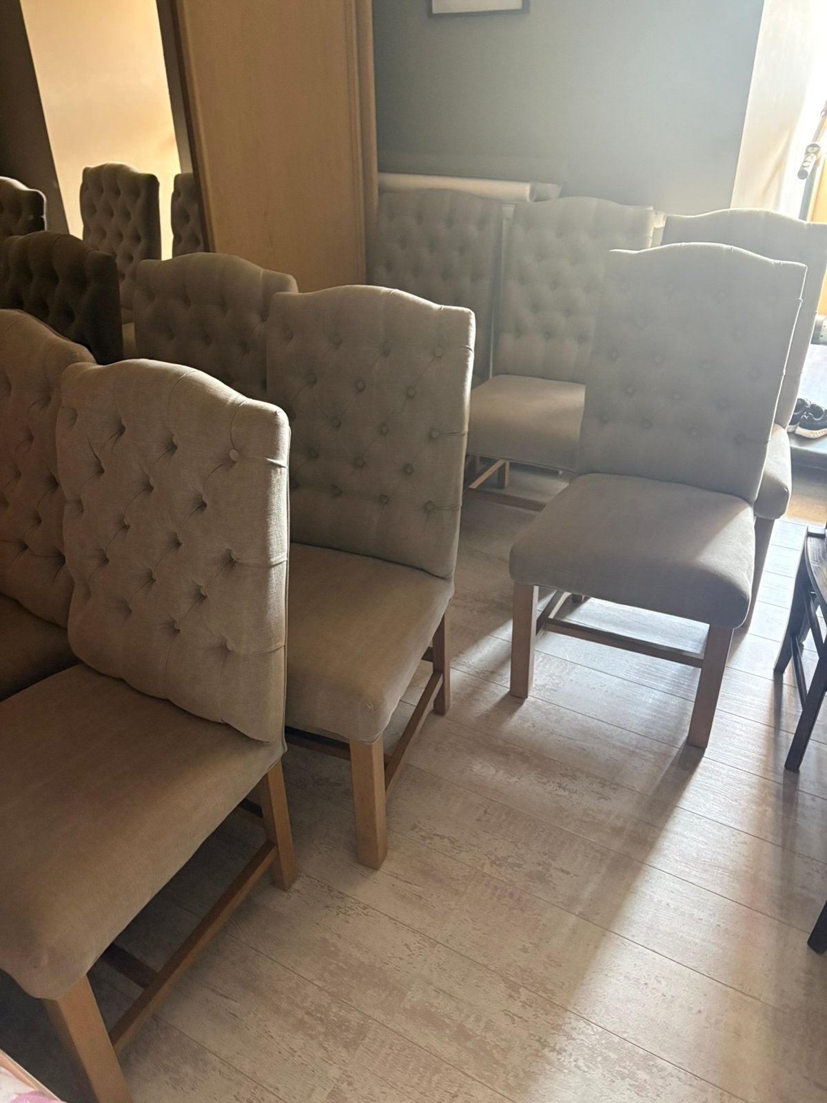 8 sièges, Maison & Meubles, Chaises, Enlèvement, Comme neuf, Gris, Tissus