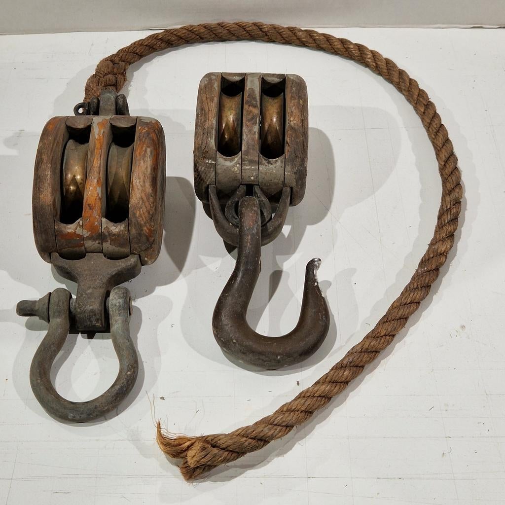 Blokkenset MB 2 stuks kompleet , vintage maritiem katrol, Enlèvement ou Envoi, Utilisé, Bateau à moteur ou Voilier, Ustensile
