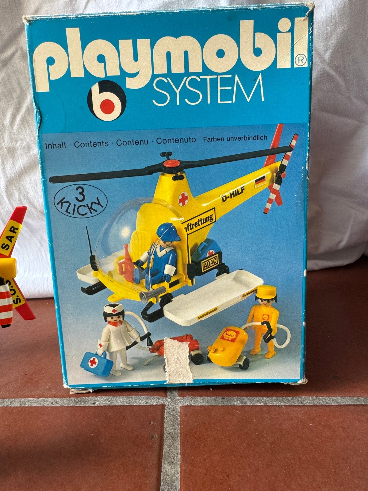 Playmobil 3247 – ADAC Reddinghelikopter + Doos (1976), Utilisé, Véhicule, City action, Kit complet