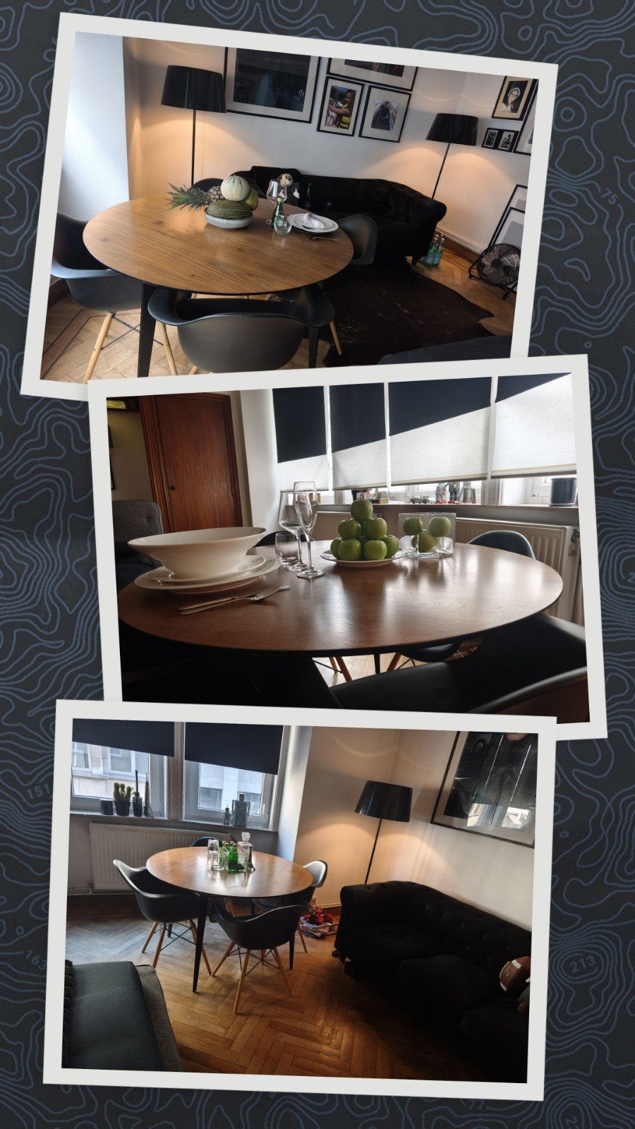 Table 120cm en noyer avec 2 chaises style"charles Eams" noir, Enlèvement