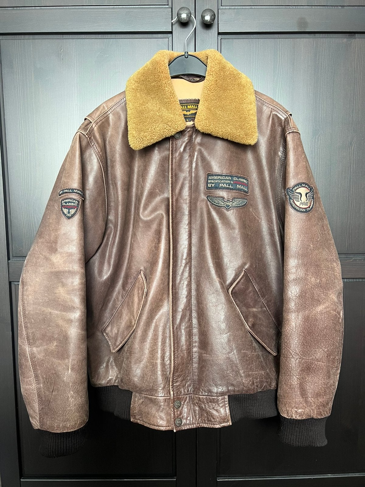 Origineel Pall Mall pilotenvest in leer, Ophalen, Gedragen, Maat 52/54 (L), Bruin