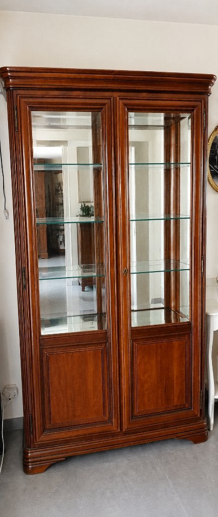 kersen houten  vitrinekast met verlichting" •, Ophalen, Glas, 100 tot 150 cm, 150 tot 200 cm