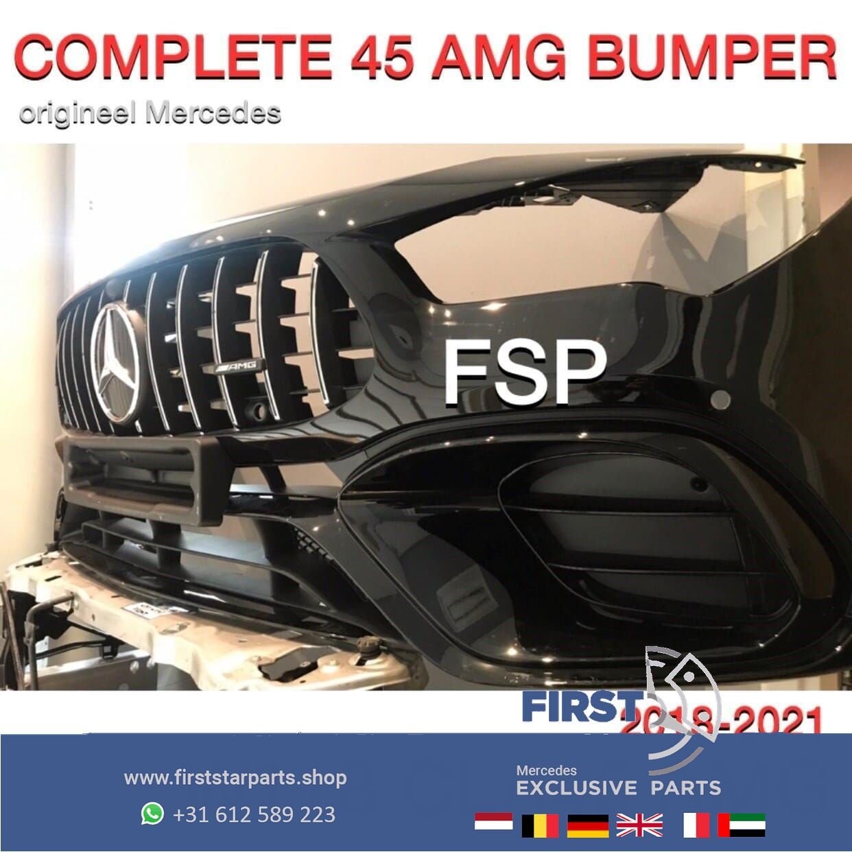 W118 CLA 45 AMG GT VOORBUMPER ZWART COMPLEET CLA45 Mercedes, Gebruikt, -, Voor, Ophalen of Verzenden