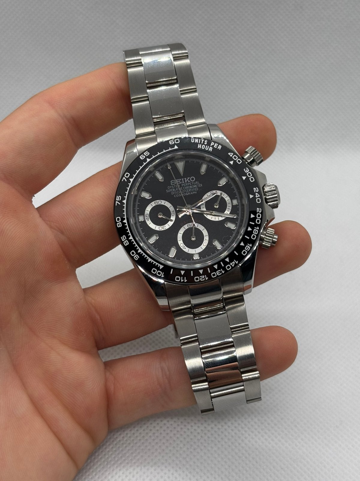 Montre seiko mod daytona Noir, Handtassen en Accessoires, Horloges | Dames, Nieuw, Seiko, Staal, Staal, Ophalen of Verzenden