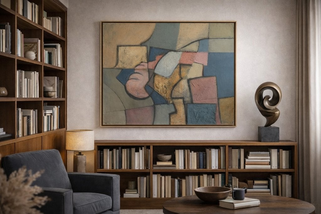NEPRI kubistisch schilderij abstractie op doek 1973, Ophalen