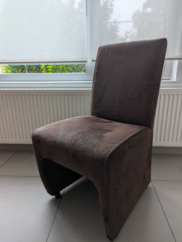 6 lederen stoelen, Huis en Inrichting, Stoelen, Ophalen, Gebruikt, Bruin, Leer