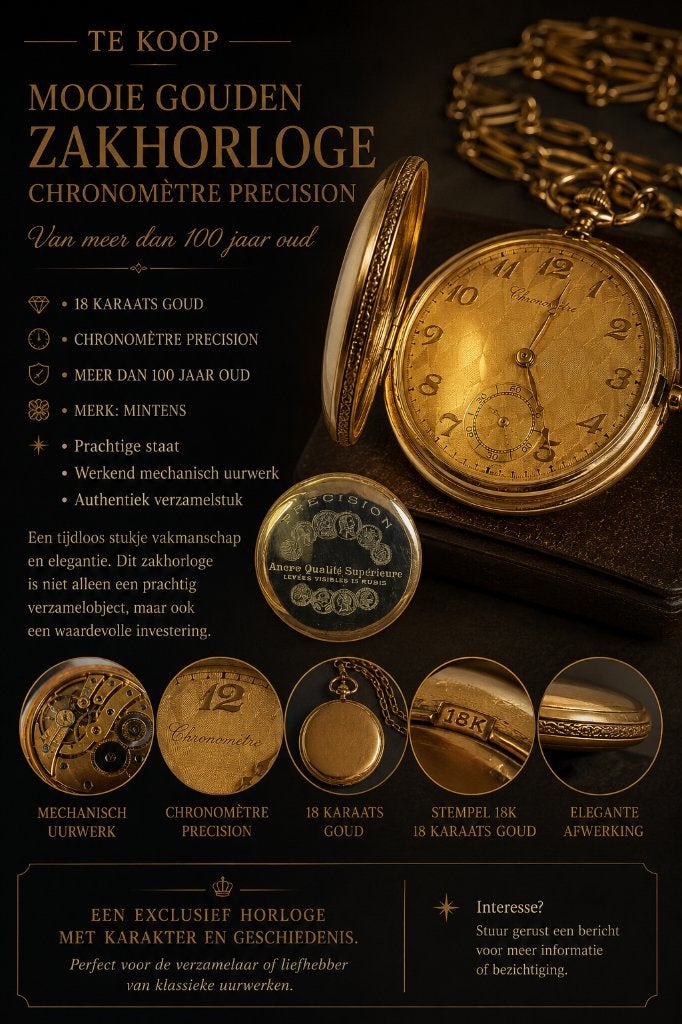 Prachtige antieke 18 karaats gouden zakhorloge, Bijoux, Sacs & Beauté, Montres | Anciennes | Antiquités, Montre de poche, Autres marques