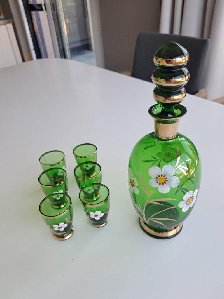 hand geschilderd antieke kruik met glaasjes, Antiek en Kunst, Ophalen