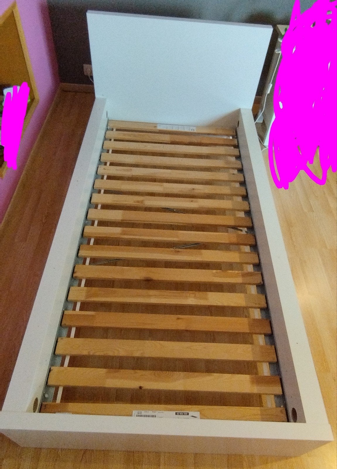 encadrement lit Ikea 90/200 blanc plus lattes, 90 cm, Une personne, Enlèvement, Utilisé