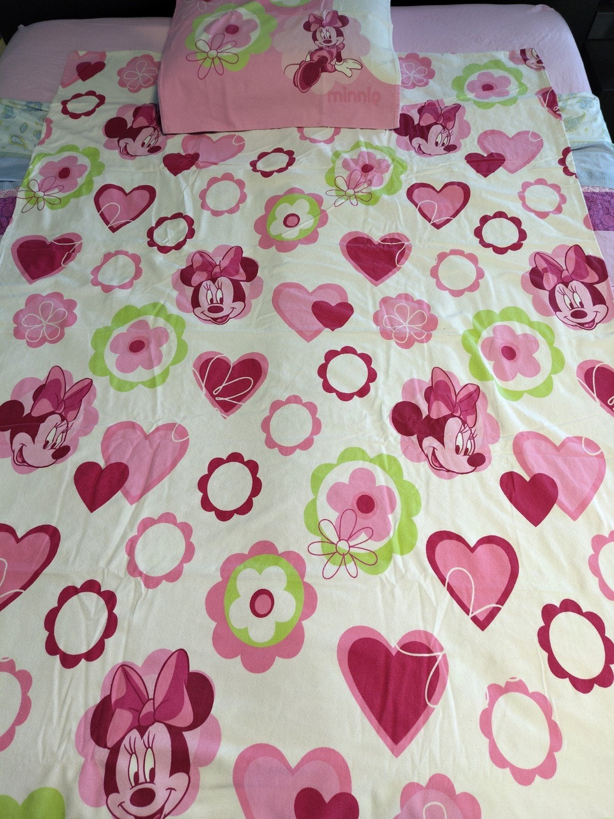 Dekbedovertrek, Minnie mouse, 1 persoon, flanel, Kinderen en Baby's, Kinderkamer | Beddengoed, Gebruikt, Overige merken, Meisje