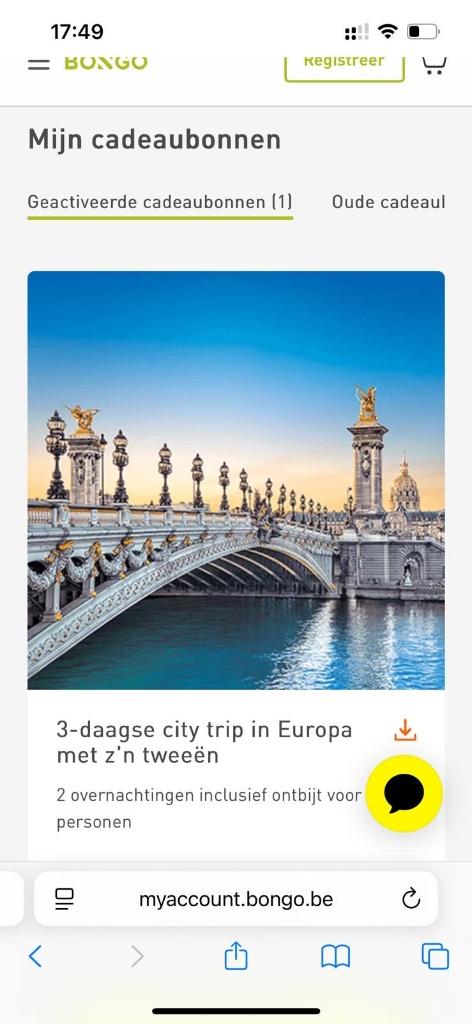 Bongo bon citytrip t.w.v. 399 mag weg voor 325
