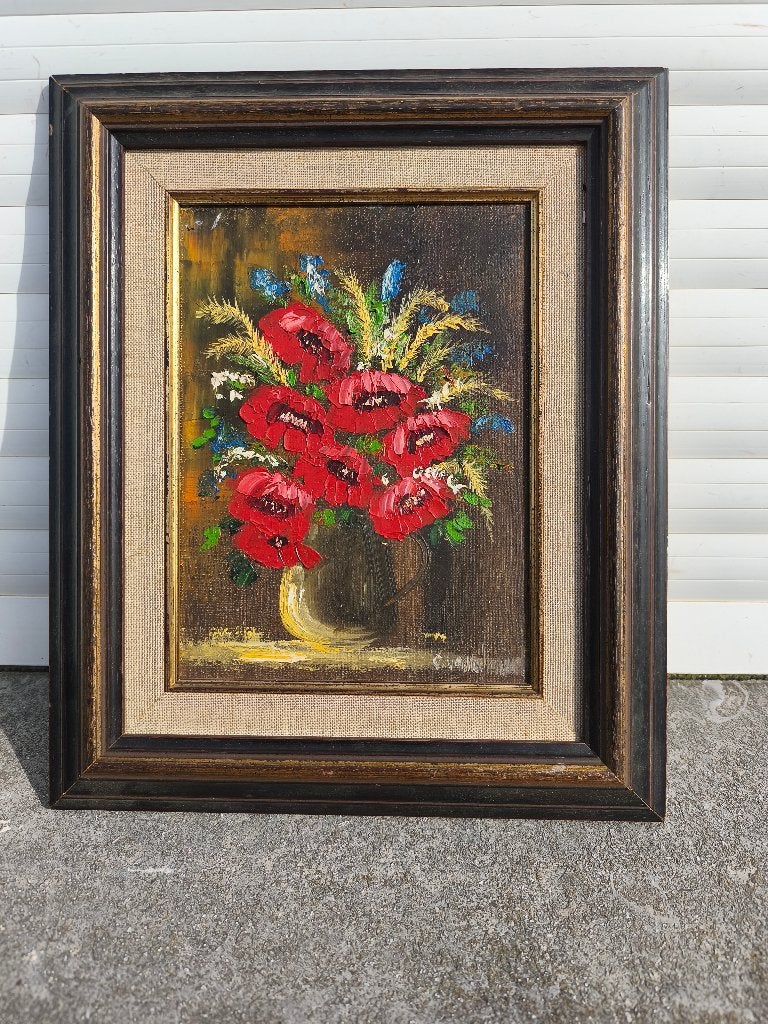 Huile sur toile fleurs signe p vanderveldem, Ophalen, Bloemen, Doek