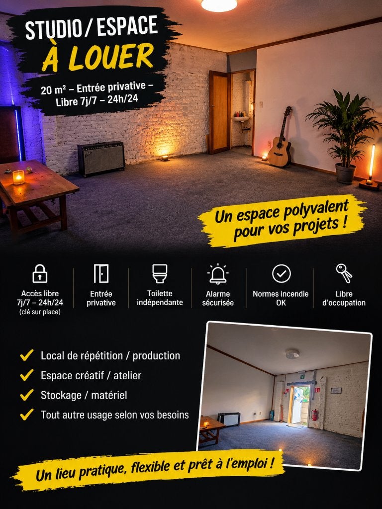 LOCAL / ESPACE DE STOCKAGE 20 M² – 250 €/M – Accès privé, 20 à 35 m², Province de Hainaut
