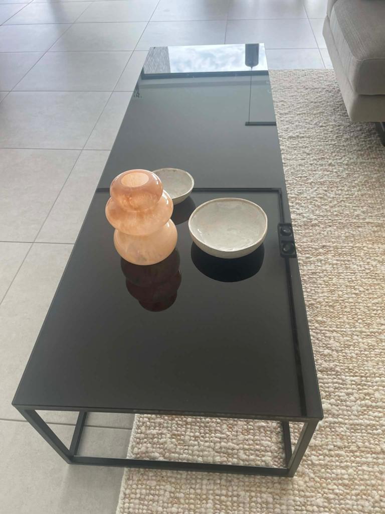 salontafel staal en glas, Ophalen, Zo goed als nieuw, Glas