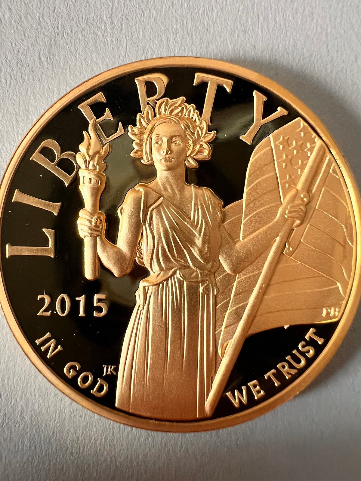 Liberty 100 Dollars 2015 – Copie plaquée or 24K, Enlèvement ou Envoi, Amérique du Nord, Monnaie en vrac, Or