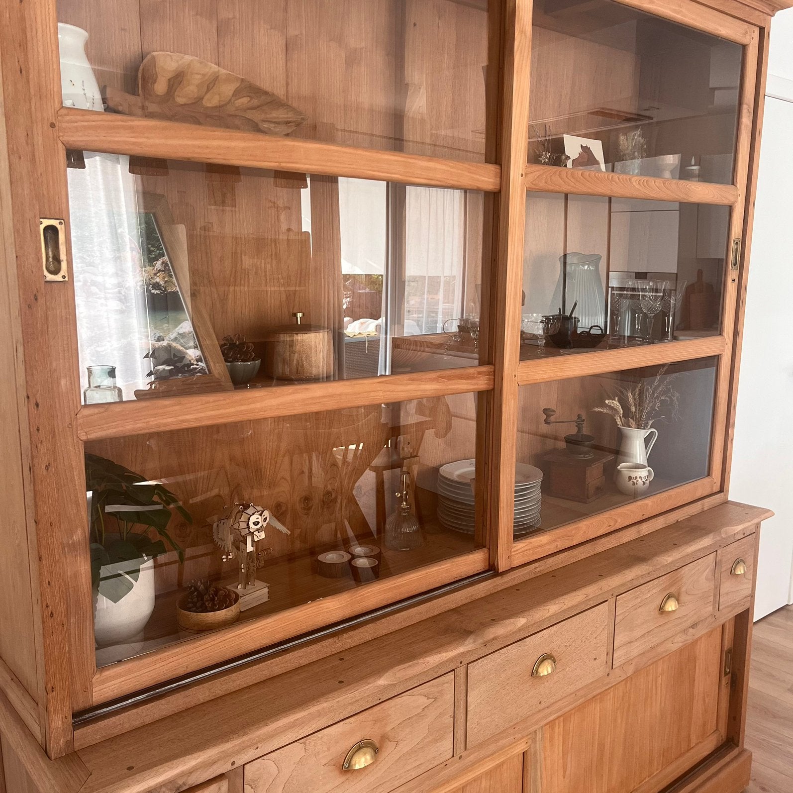 Vaisselier buffet vitrine teck, Enlèvement, Comme neuf, Teck