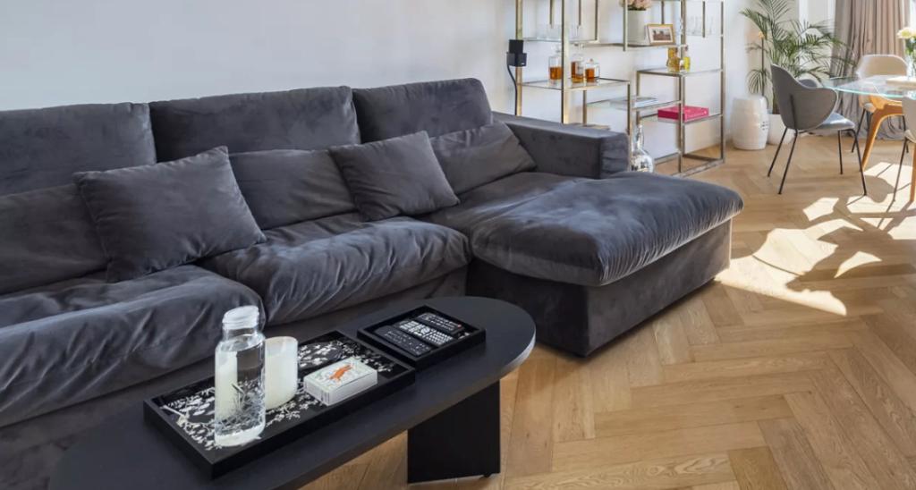 Sissy Boy Berlijn 2,5 zitsbank + divan rechts 79 Charcoal, Huis en Inrichting, Ophalen, Gebruikt, 100 tot 125 cm, Velours
