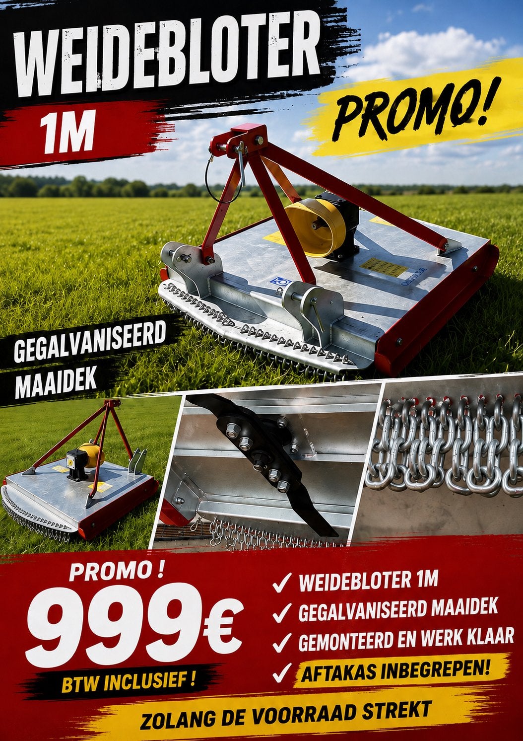 Nieuwe weidebloter 1m centrale uitworp, GALVA ! PROMO !!, Enlèvement ou Envoi