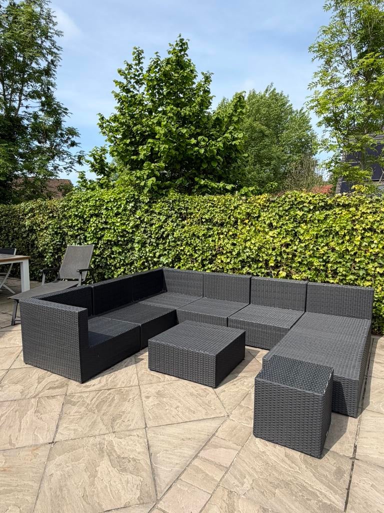 Zwarte loungeset, Tuin en Terras, Tuinsets en Loungesets, Ophalen, Zo goed als nieuw, Wicker, Loungeset